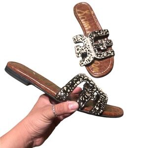 Sam Edelman Black and Brown Slide Sandals with Real Cow Fur Size 8